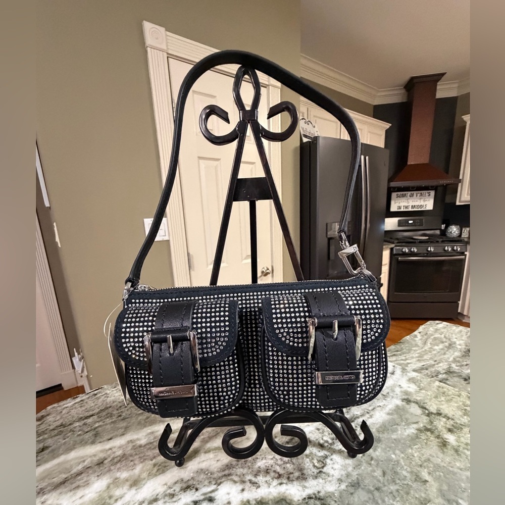 Michael Kors Zoe Small Rhinestoned Cargo Utility Shoulder Bag